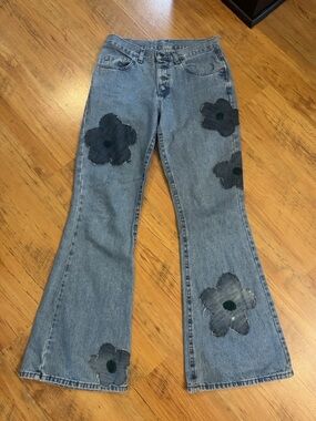 Vintage Lee Flare Jeans Reworked Button Fly Waist 29”